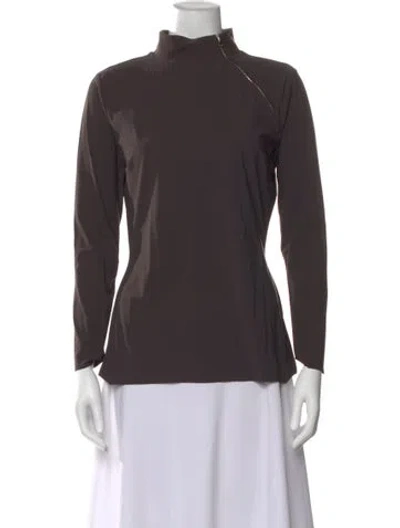 Pre-owned Chiara Boni Mock Neck Long Sleeve Top In Brown