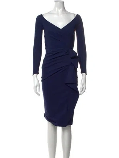 Pre-owned Chiara Boni Off-the-shoulder Knee-length Dress W/ Tags In Blue