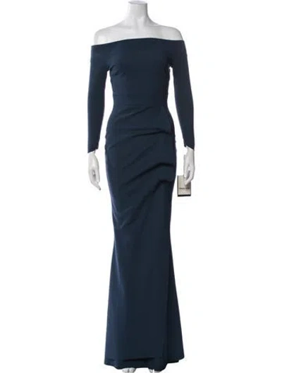 Pre-owned Chiara Boni Off-the-shoulder Long Dress In Blue