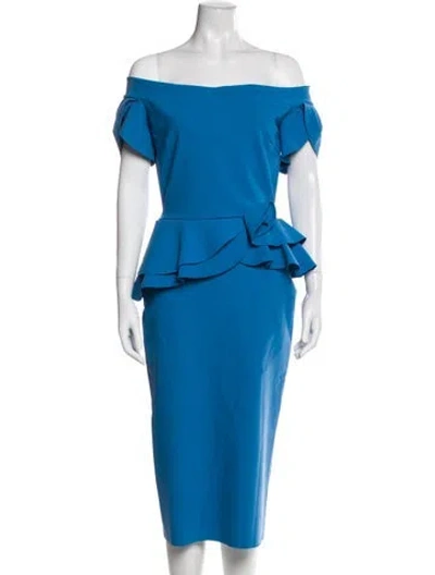 Pre-owned Chiara Boni Off-the-shoulder Midi Length Dress In Blue