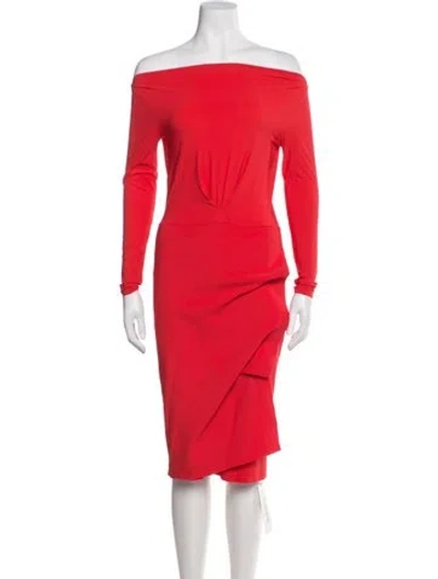 Pre-owned Chiara Boni Off-the-shoulder Midi Length Dress In Red