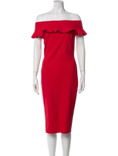 Pre-owned Chiara Boni Off-the-shoulder Midi Length Dress W/ Tags In Red