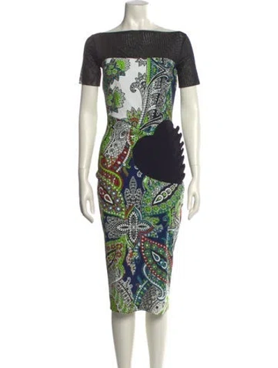 Pre-owned Chiara Boni Paisley Print Midi Length Dress In Green