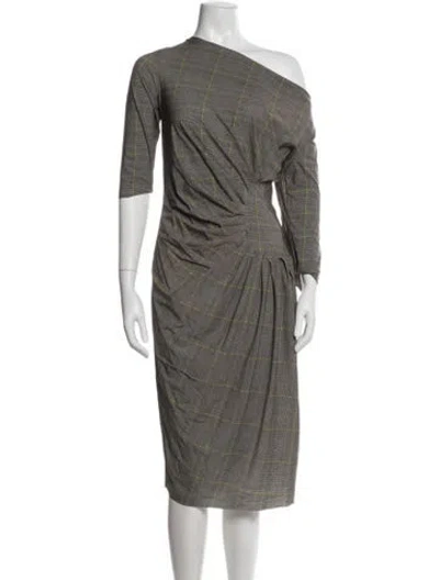 Pre-owned Chiara Boni Plaid Print Knee-length Dress W/ Tags In Grey