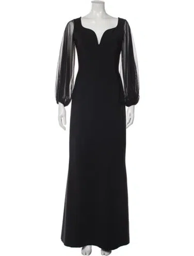 Pre-owned Chiara Boni Plunge Neckline Long Dress In Black
