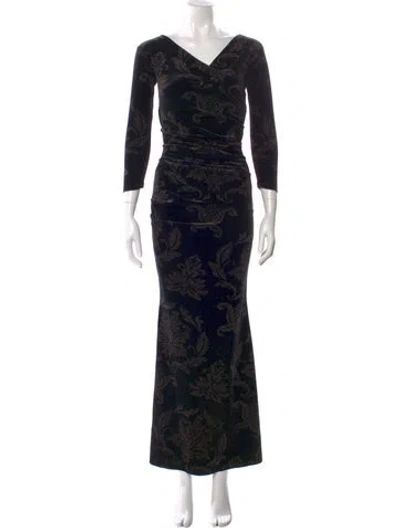 Pre-owned Chiara Boni Printed Long Dress W/ Tags In Black