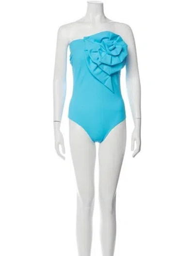 Pre-owned Chiara Boni Ruffle Embellishment One-piece W/ Tags In Blue