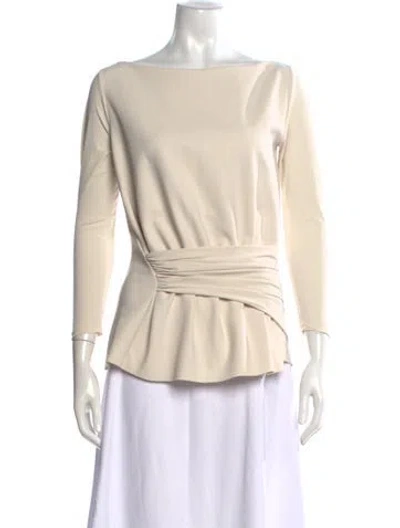 Pre-owned Chiara Boni Scoop Neck Three-quarter Sleeve Blouse W/ Tags In Neutrals