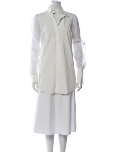 Pre-owned Chiara Boni Silk Long Sleeve Button-up Top W/ Tags In White