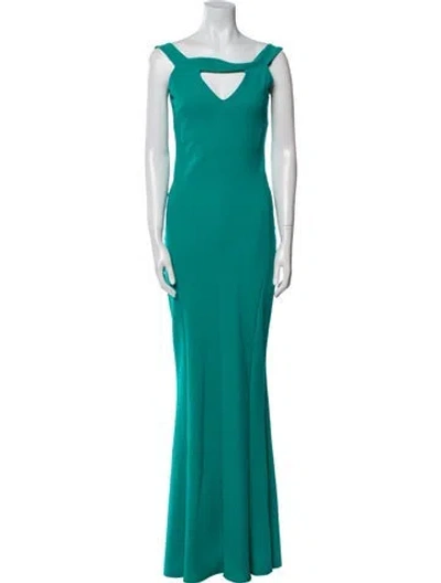 Pre-owned Chiara Boni Square Neckline Long Dress In Green