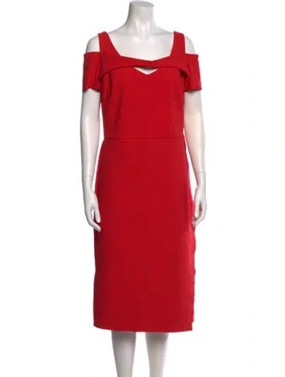 Pre-owned Chiara Boni Square Neckline Midi Length Dress In Red