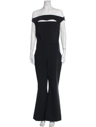 Pre-owned Chiara Boni Striped Off-the-shoulder Jumpsuit In Black
