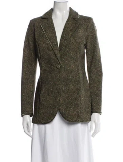 Pre-owned Chiara Boni Tweed Pattern Blazer W/ Tags In Green