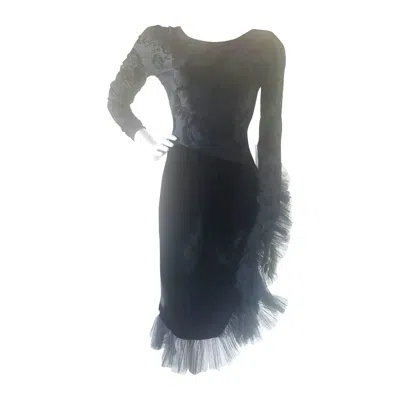 Pre-owned Chiara Boni Vintage  1970s Black Dress Size 44 Italian Silk Blend