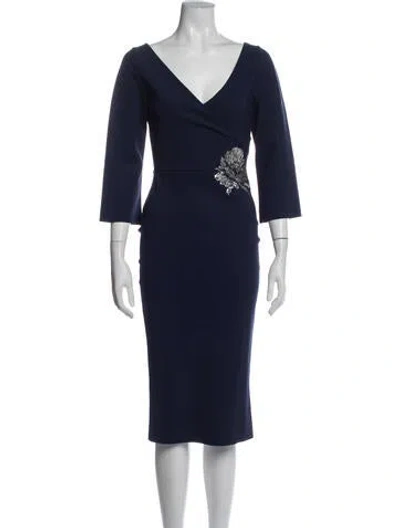 Pre-owned Chiara Boni V-neck Knee-length Dress In Blue