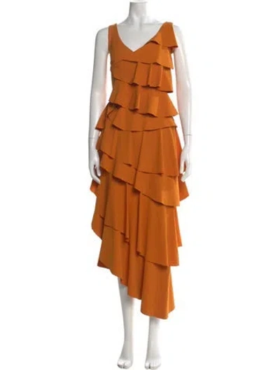 Pre-owned Chiara Boni V-neck Knee-length Dress In Orange