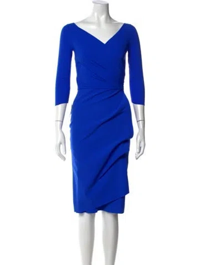 Pre-owned Chiara Boni V-neck Knee-length Dress W/ Tags In Blue