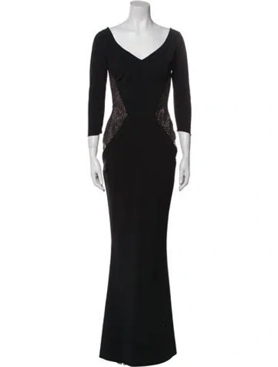 Pre-owned Chiara Boni V-neck Long Dress In Black