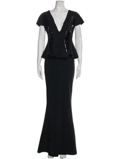 Pre-owned Chiara Boni V-neck Long Dress In Black
