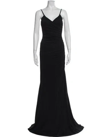 Pre-owned Chiara Boni V-neck Long Dress In Black