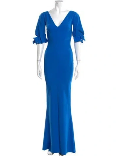 Pre-owned Chiara Boni V-neck Long Dress In Blue
