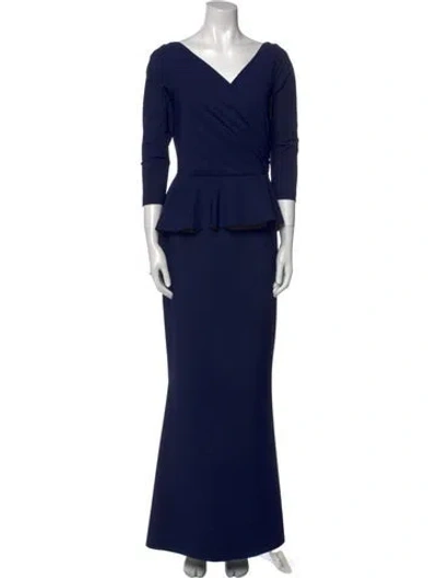 Pre-owned Chiara Boni V-neck Long Dress In Blue