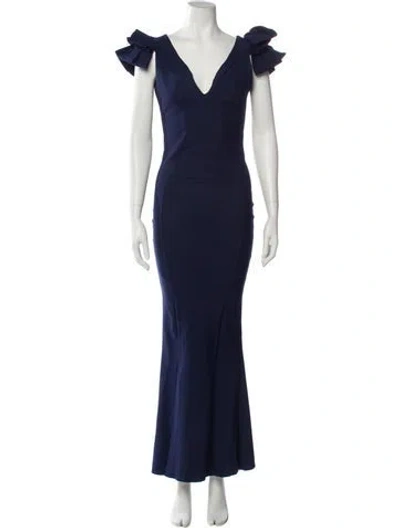 Pre-owned Chiara Boni V-neck Long Dress In Blue
