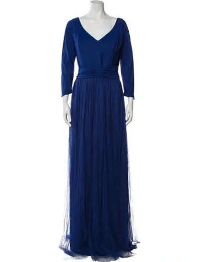 Pre-owned Chiara Boni V-neck Long Dress In Blue