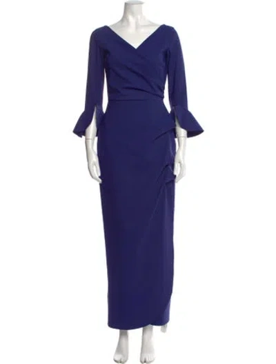Pre-owned Chiara Boni V-neck Long Dress In Blue