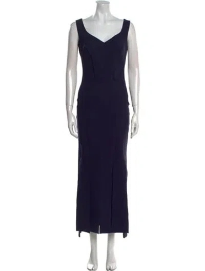 Pre-owned Chiara Boni V-neck Long Dress In Blue