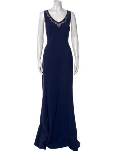 Pre-owned Chiara Boni V-neck Long Dress In Blue