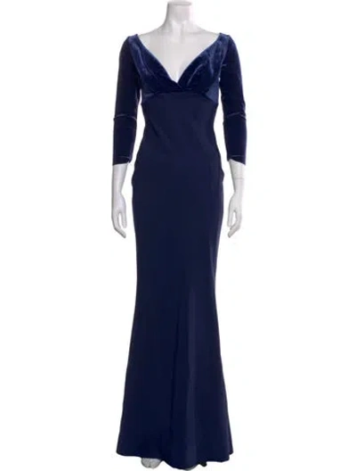 Pre-owned Chiara Boni V-neck Long Dress In Blue