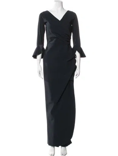 Pre-owned Chiara Boni V-neck Long Dress In Blue