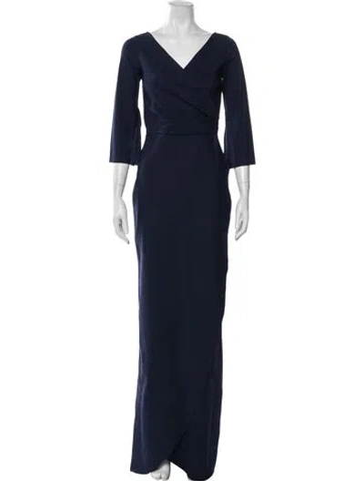 Pre-owned Chiara Boni V-neck Long Dress In Blue