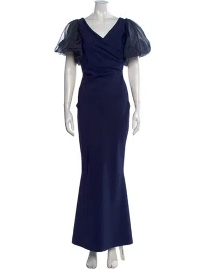 Pre-owned Chiara Boni V-neck Long Dress In Blue