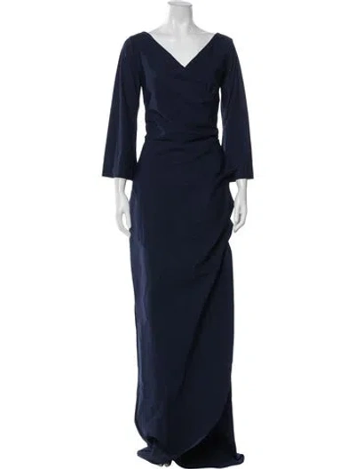 Pre-owned Chiara Boni V-neck Long Dress In Blue