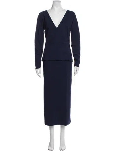 Pre-owned Chiara Boni V-neck Long Dress In Blue