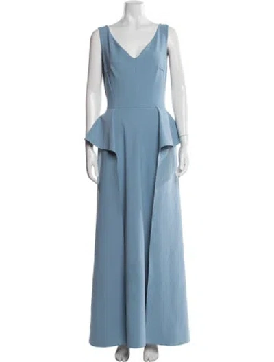 Pre-owned Chiara Boni V-neck Long Dress In Blue