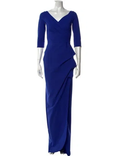Pre-owned Chiara Boni V-neck Long Dress In Blue