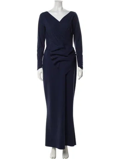 Pre-owned Chiara Boni V-neck Long Dress In Blue