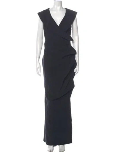 Pre-owned Chiara Boni V-neck Long Dress In Gray