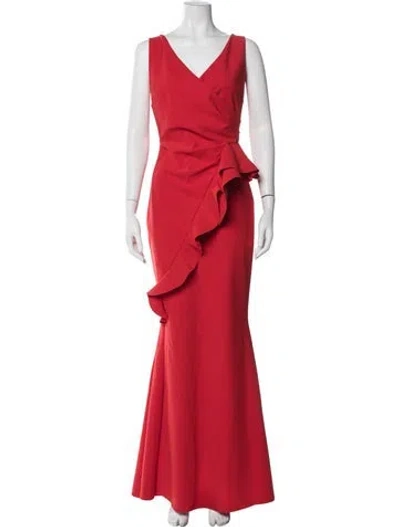 Pre-owned Chiara Boni V-neck Long Dress In Red