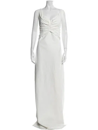 Pre-owned Chiara Boni V-neck Long Dress In White