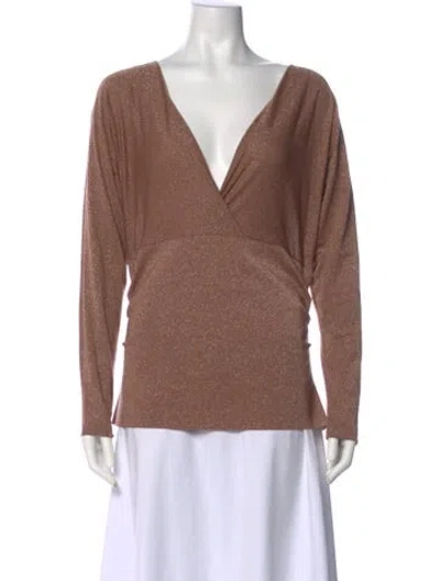 Pre-owned Chiara Boni V-neck Long Sleeve Top In Brown