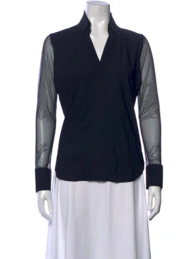 Pre-owned Chiara Boni V-neck Long Sleeve Top W/ Tags In Black/blue