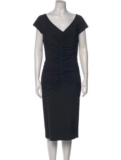 Pre-owned Chiara Boni V-neck Midi Length Dress In Blue