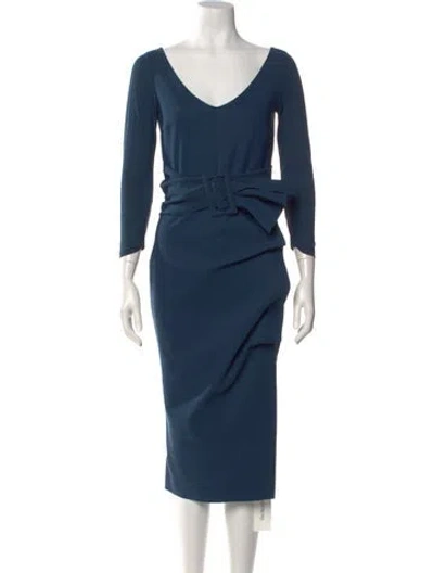 Pre-owned Chiara Boni V-neck Midi Length Dress In Blue