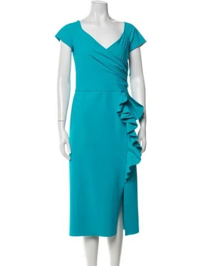 Pre-owned Chiara Boni V-neck Midi Length Dress In Blue