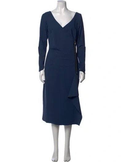 Pre-owned Chiara Boni V-neck Midi Length Dress In Blue