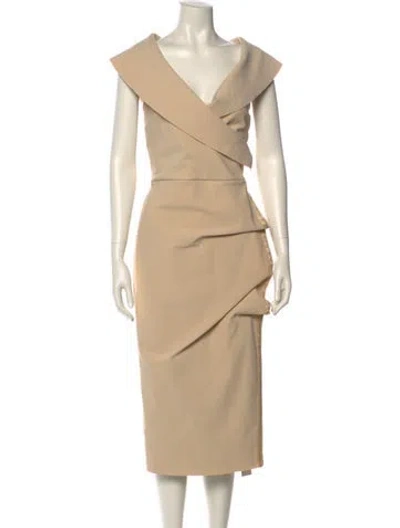 Pre-owned Chiara Boni V-neck Midi Length Dress In Neutral